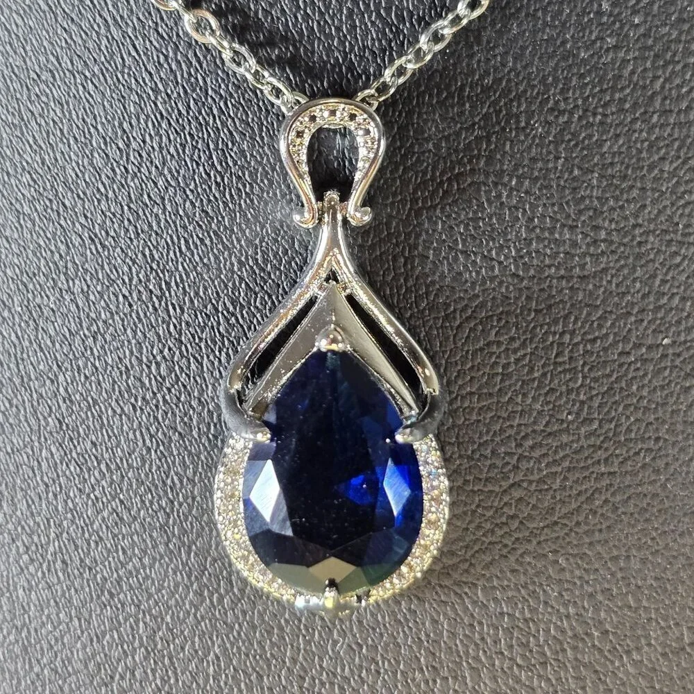 Sapphire Crystal Teardrop Pendant 17.5